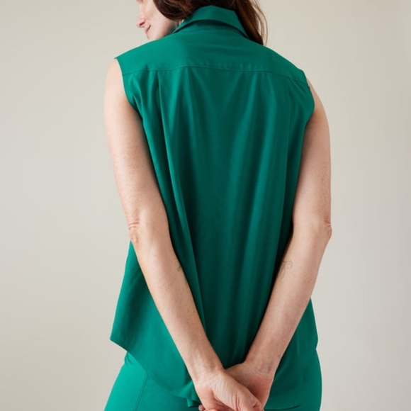 Athleta Emerald Green Teal Sleeveless Collared Button-Up Everlasting Tank Office - Picture 5 of 12